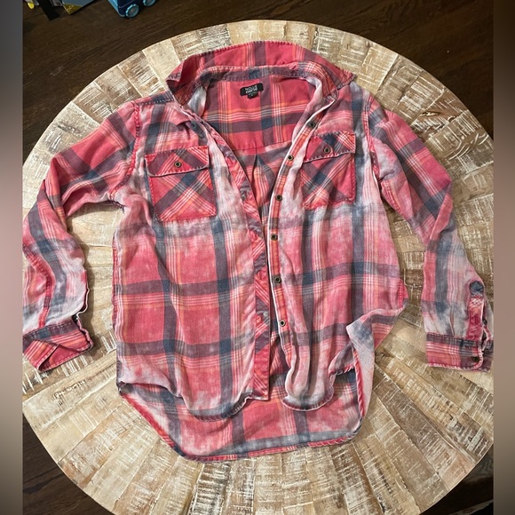 Nollie Distressed Red Plaid Flannel Button Down Shirt - Picture 1 of 5